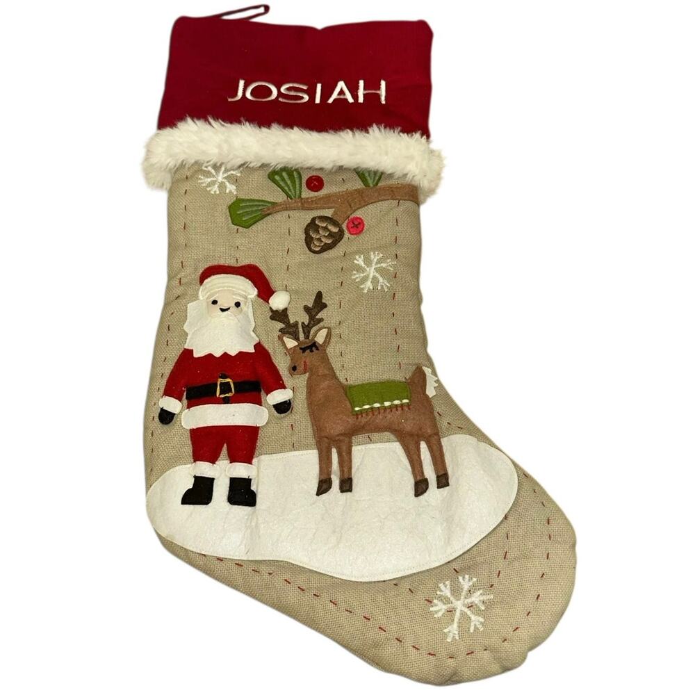 Pottery Barn‎ Kids Christmas Stocking Josiah Santa & Reindeer Holiday Stocking